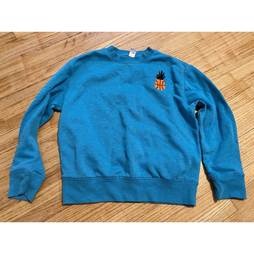 Old Navy Boy 8 Blue Sweater Pineapple Basketball Pullover